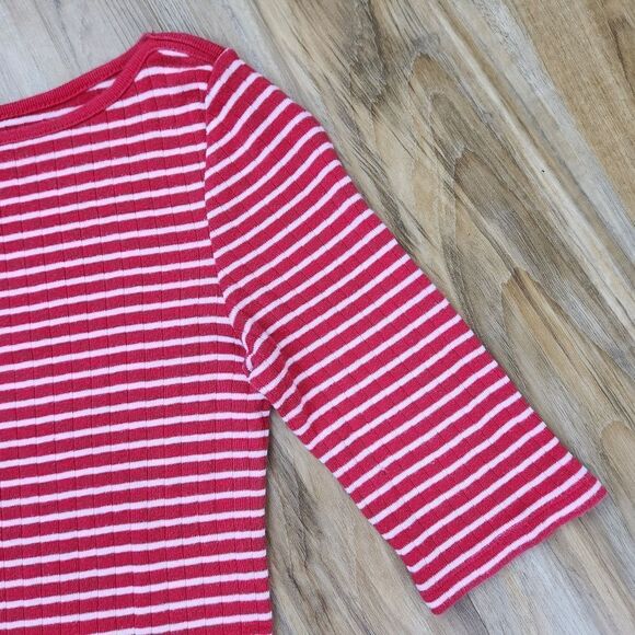 💜Old Navy Red & White Striped Boatneck Elbow Sleeve Top Small - Picture 4 of 8